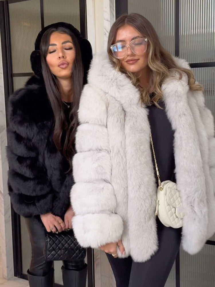 Manteau en fausse fourrure pour femme Luxe Élégant Détails quartz
