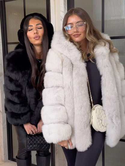 Manteau en fausse fourrure pour femme Luxe Élégant Détails quartz