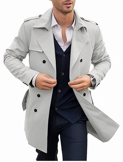 Trench-coat homme élégant texturé, boutons à double boutonnage