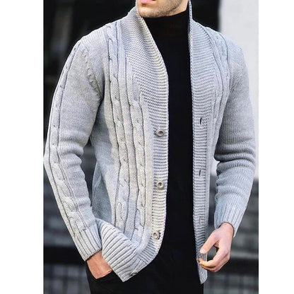 Cardigan robuste en maille torsadée pour homme avec fermeture boutonnée