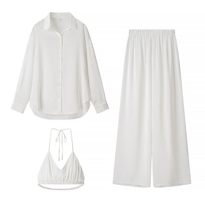Ensemble Femme Blouse Pantalon Palazzo Bralette Élégant