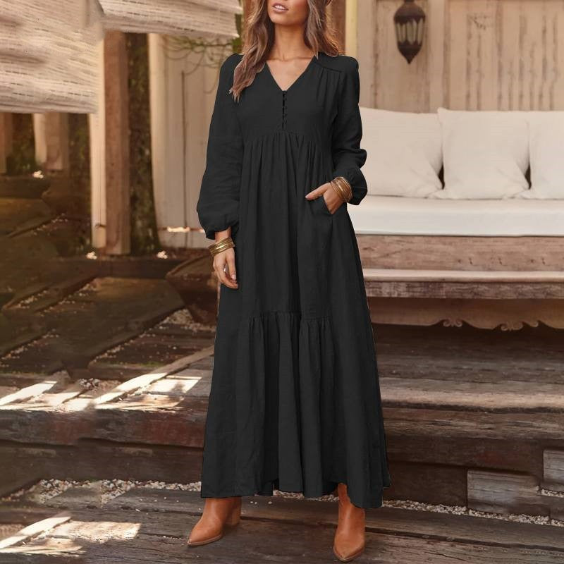 Robe longue élégante pour femme avec jupe volumineuse