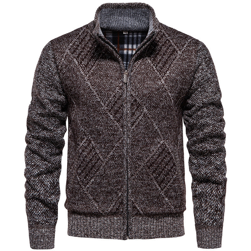 Cardigan homme moderne tricot torsadé col montant