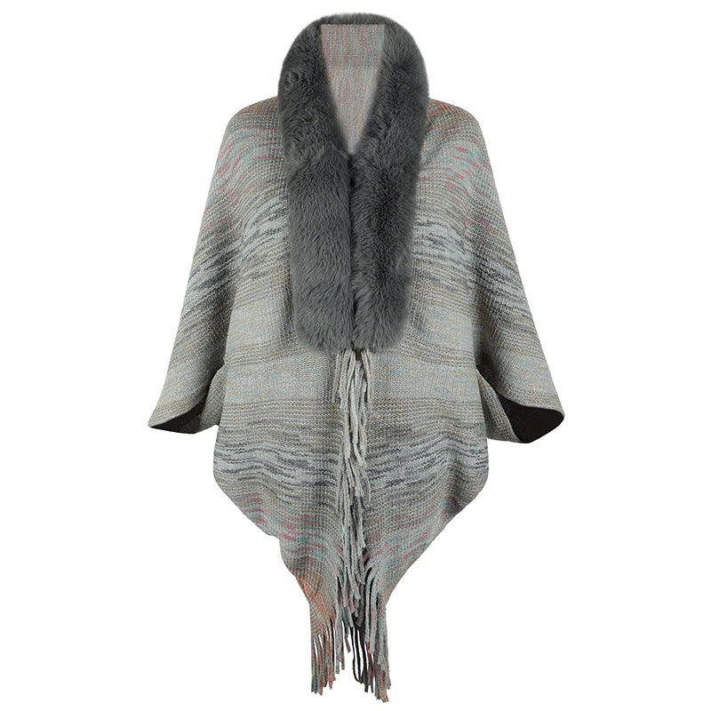 Poncho élégant pour femmes avec col en fausse fourrure