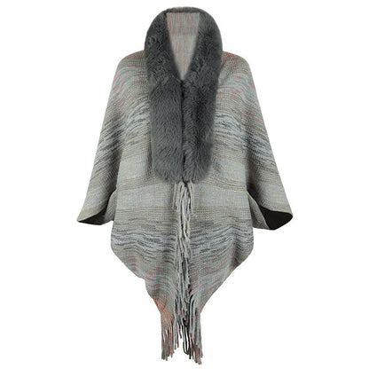 Poncho élégant pour femmes avec col en fausse fourrure