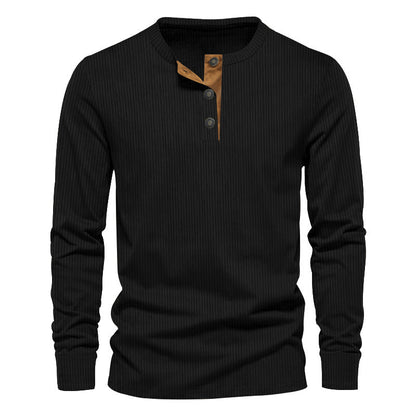 T-shirt à manches longues pour homme, surface texturée, boutons décoratifs