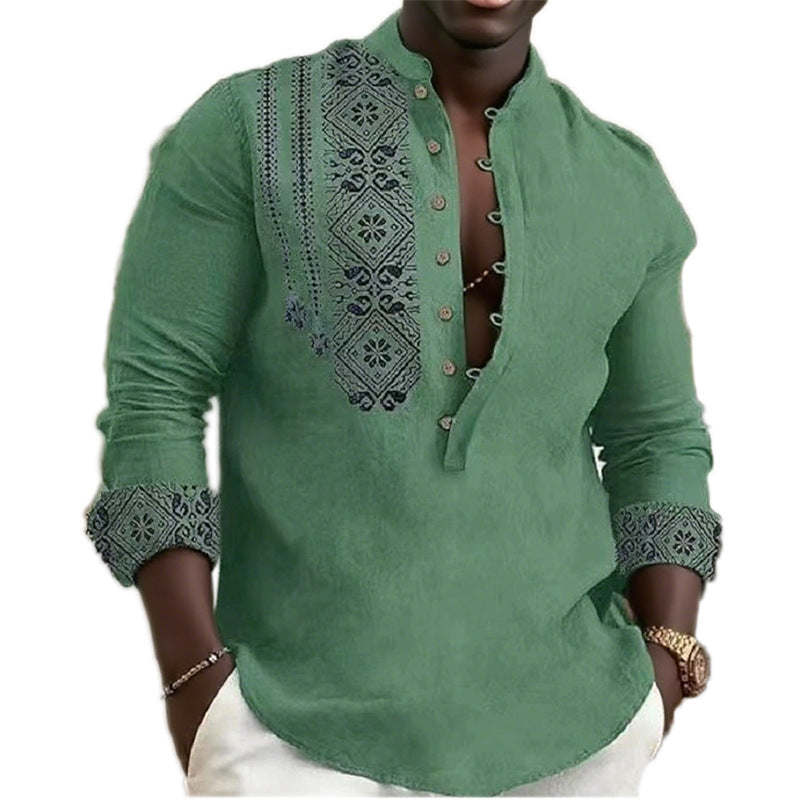 Chemise homme manches longues style ethnique moderne