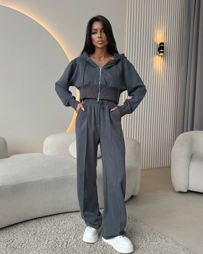 Ensemble sweat à capuche de sport pour femme Coupe ample Élastique