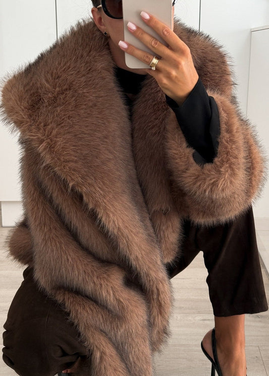 Elegante Faux-Fur-Parka Eichenbraun - IdealeKleiden