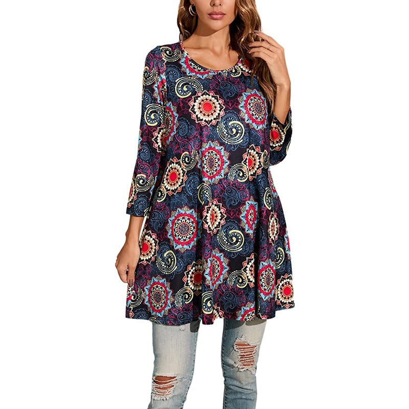 Tunique femme imprimé mandala robe d'été élégante