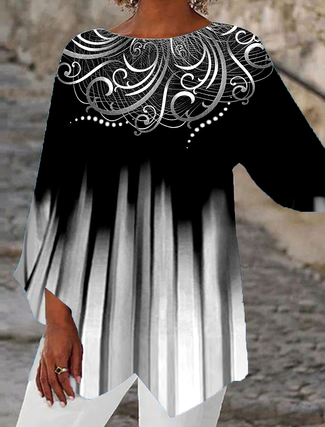 Blouse oversize pour femme, motifs modernes, grandes manches