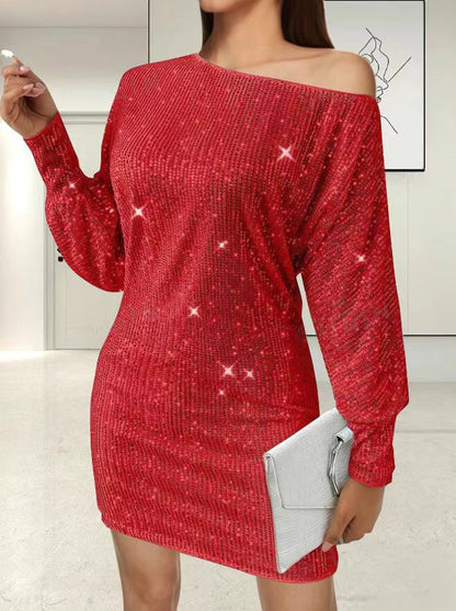 Robe de soirée élégante asymétrique pailletée pour femme