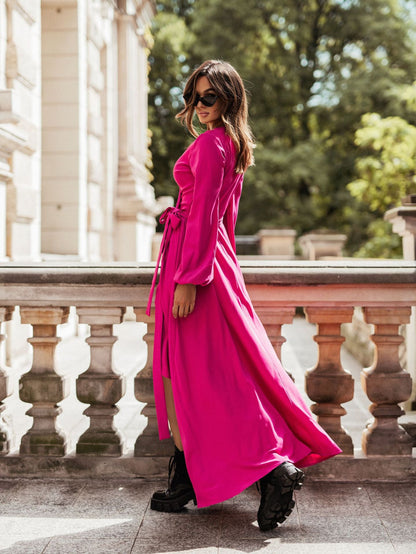 Robe longue élégante à volants pour femme à manches longues