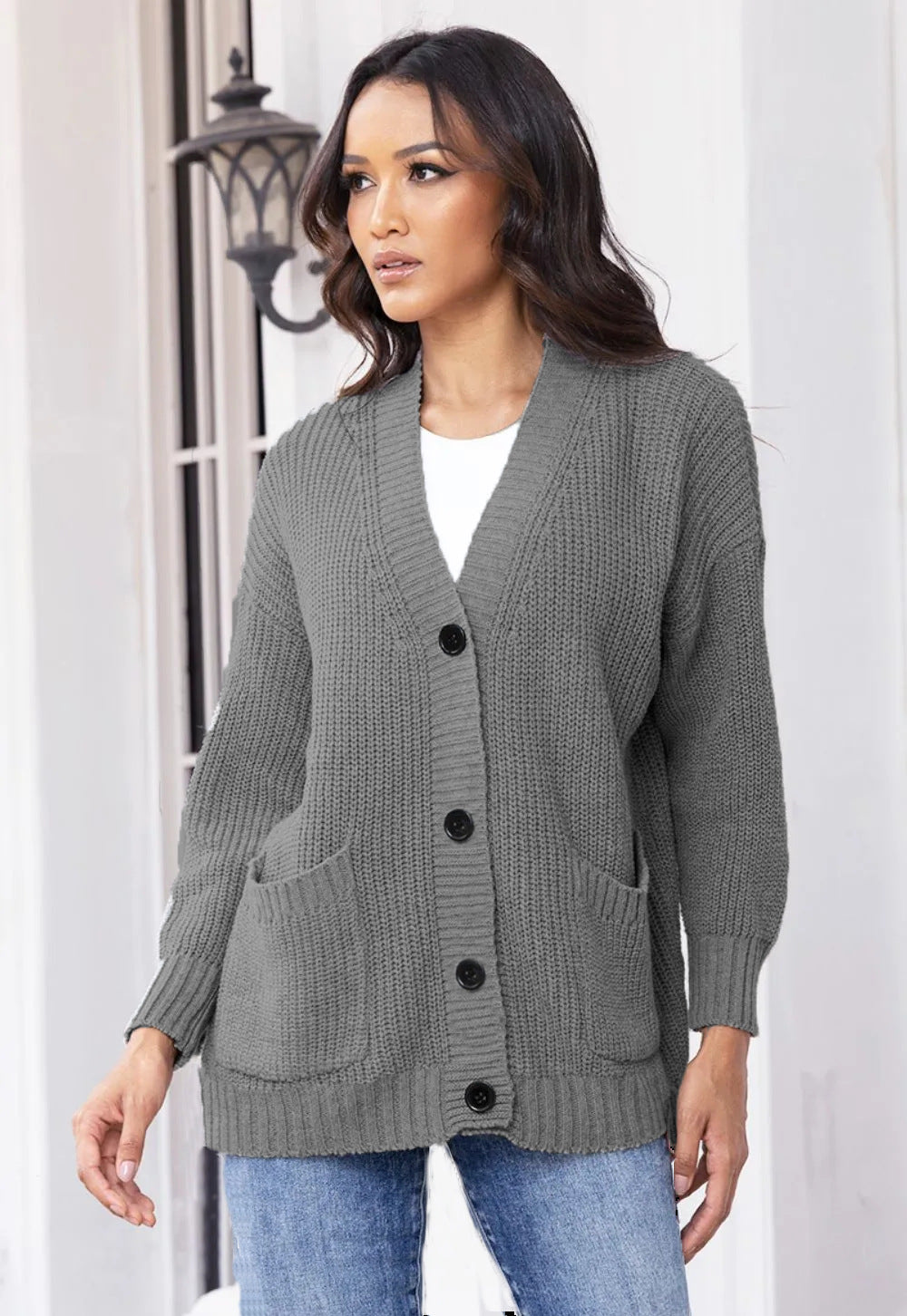 Cardigan femme Grandes poches Veste femme classique élégante