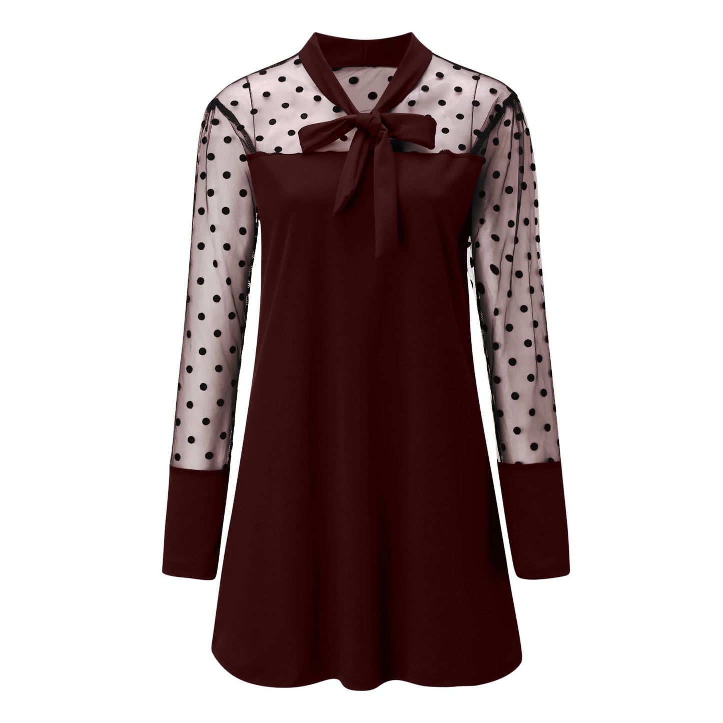 Robe en mousseline pour femme élégante à pois avec nœud