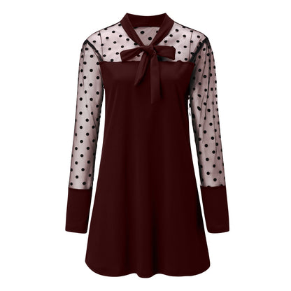 Robe en mousseline pour femme élégante à pois avec nœud