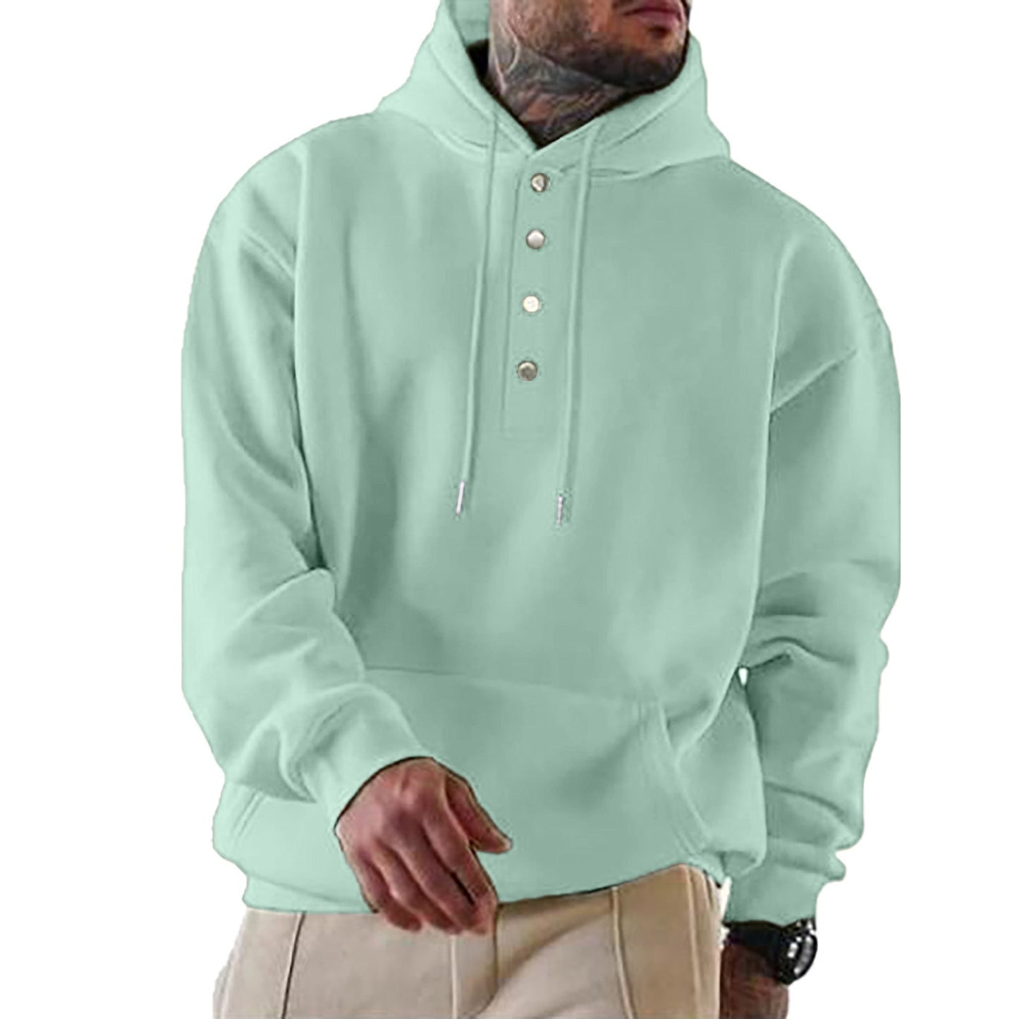 Sweat-shirt à capuche pour homme Tendance Boutonnage Pratique