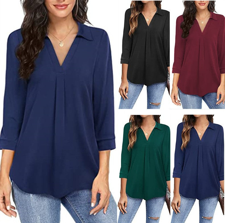 Damen Bluse V-Ausschnitt Kurzarm Elegant - IdealeKleiden