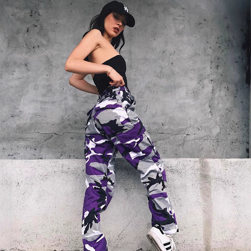 Damen Cargohose Camo-Style Elastischer Bund Praktisch - IdealeKleiden