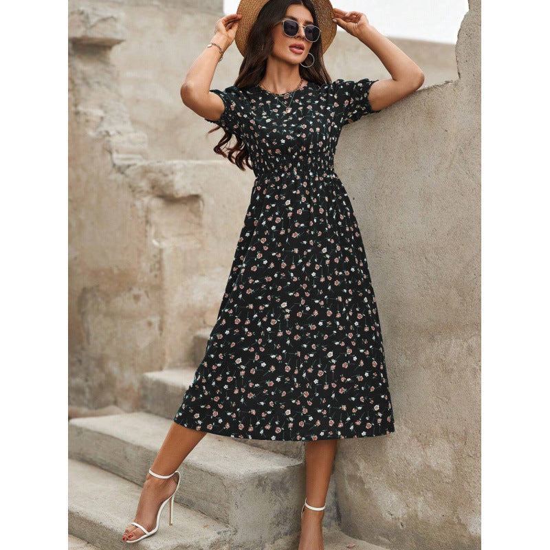 Robe d'été motif floral taille empire pour femme