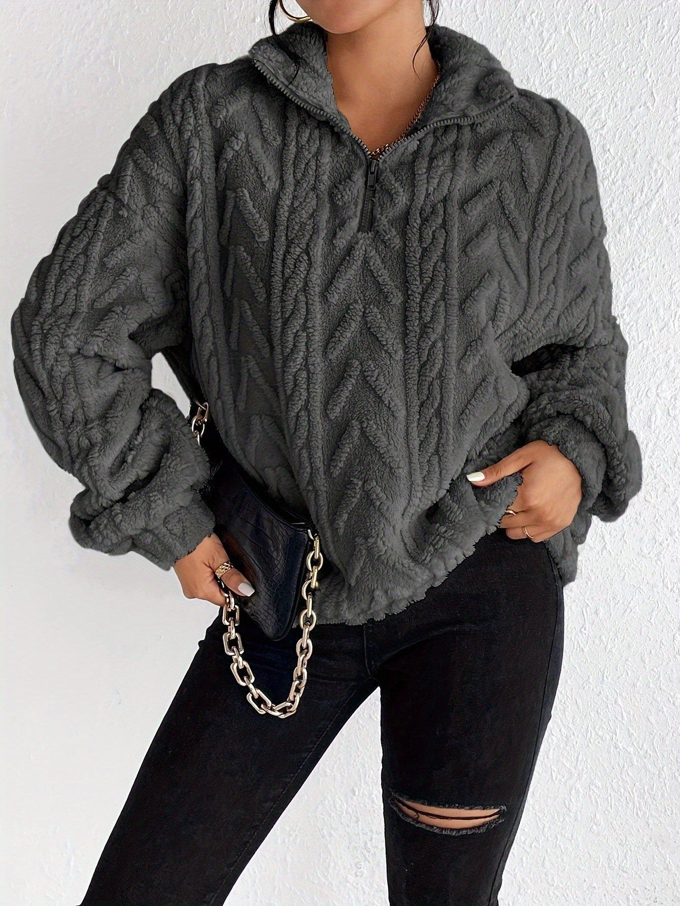 Pull femme polaire doux col montant moderne