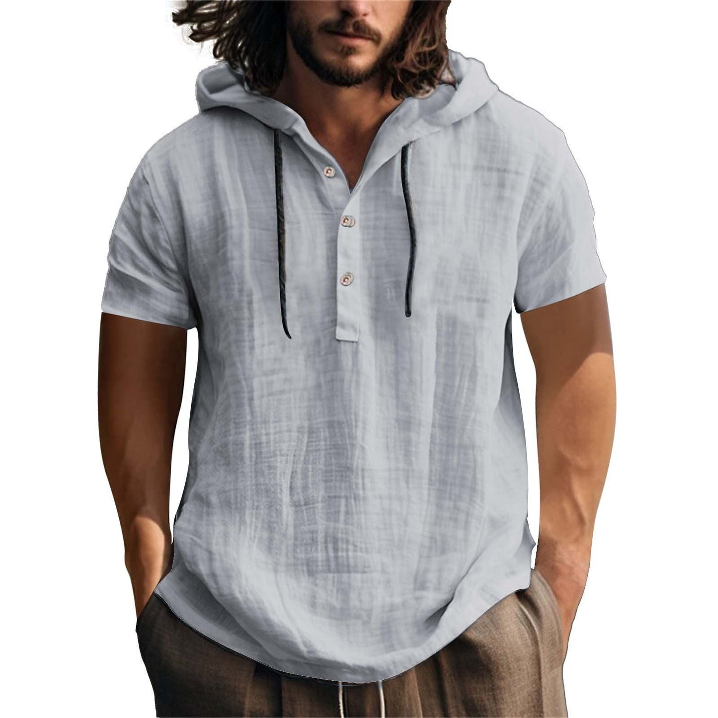 Sweat-shirt à capuche pour homme, manches courtes, décontracté, coupe ample