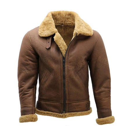 Blouson en cuir pour homme, chaud, avec doublure en fausse fourrure