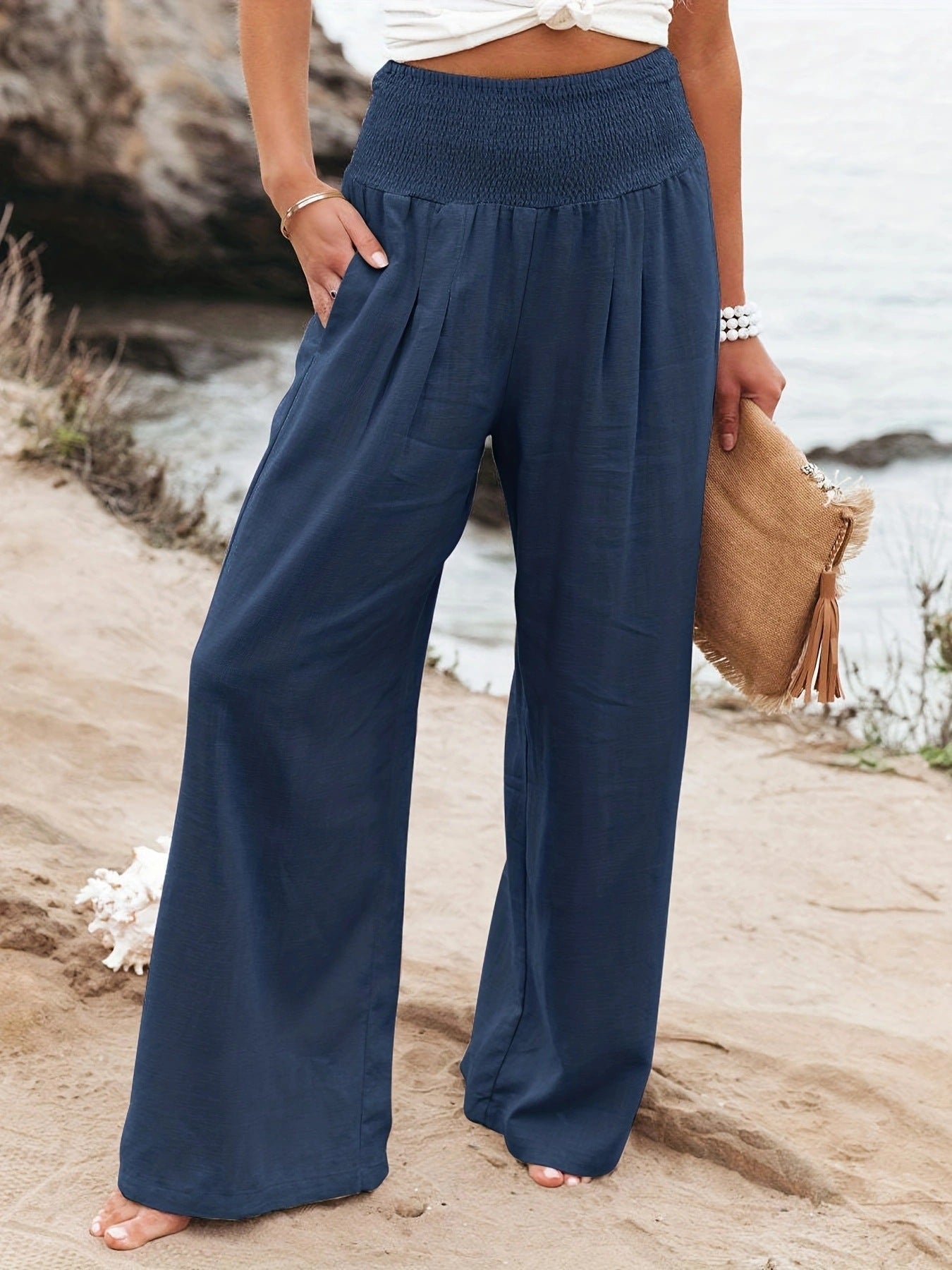Pantalon ample en lin pour femme effet jupe-culotte