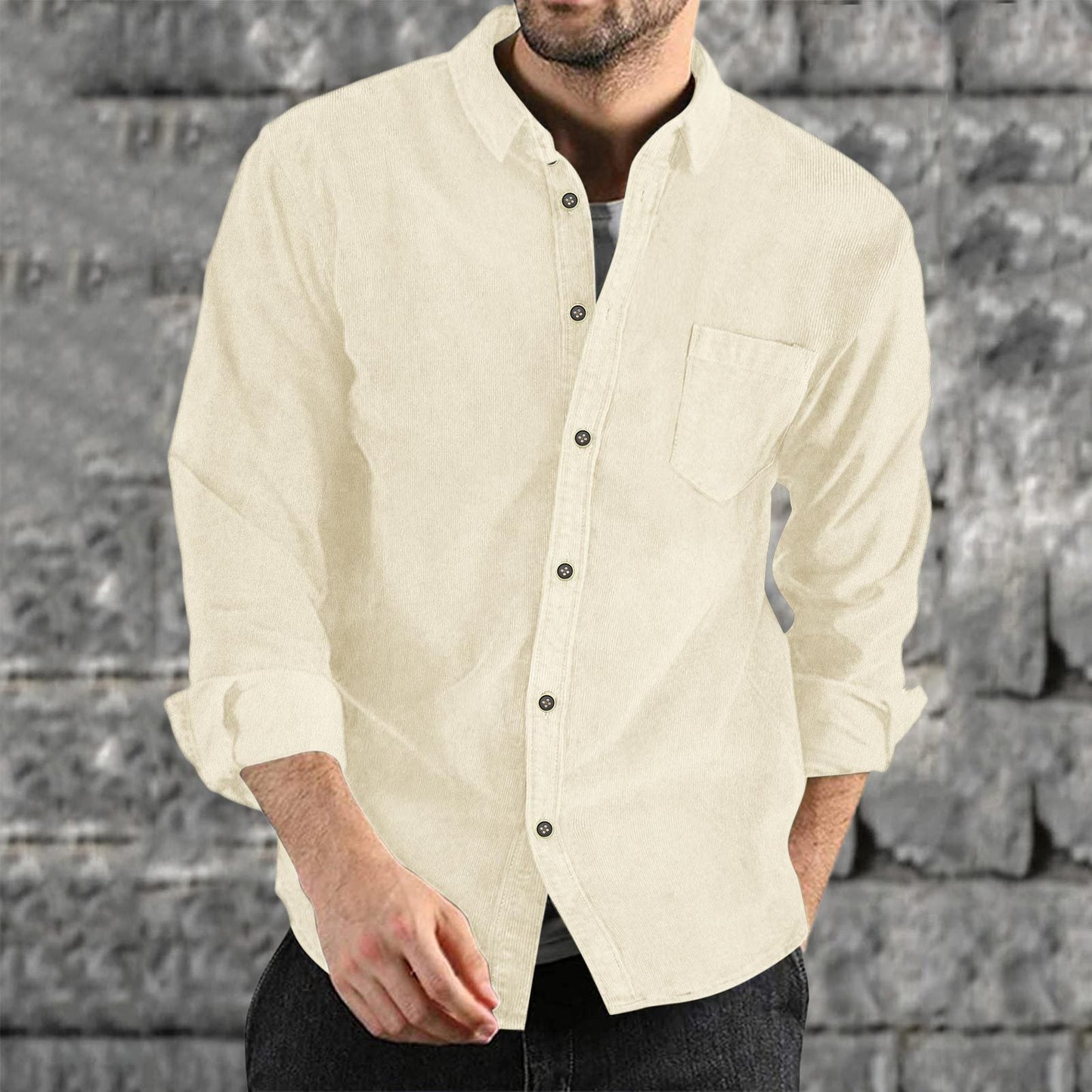 Chemise en velours côtelé pour homme Design élégant avec poche poitrine
