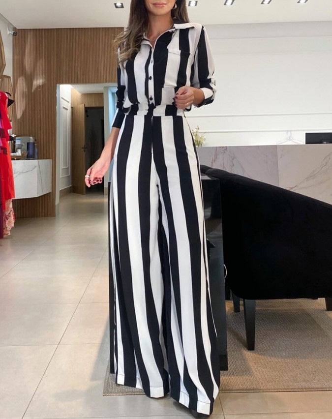 Combinaison chic à rayures avec poches pour femme