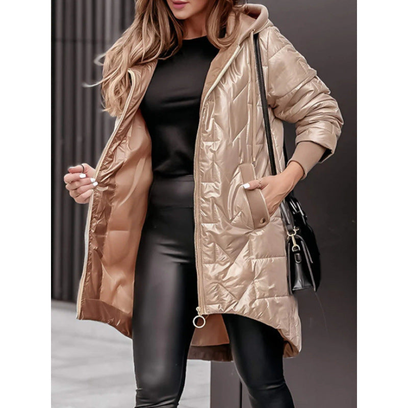 Damen Steppjacke Lässig Kapuze Große Taschen - IdealeKleiden