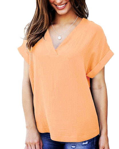 T-shirt femme décontracté col en V coupe ample