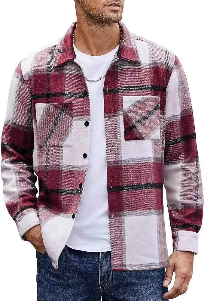 Chemise-veste à carreaux décontractée pour homme