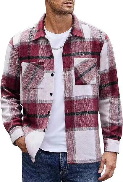 Chemise-veste à carreaux décontractée pour homme