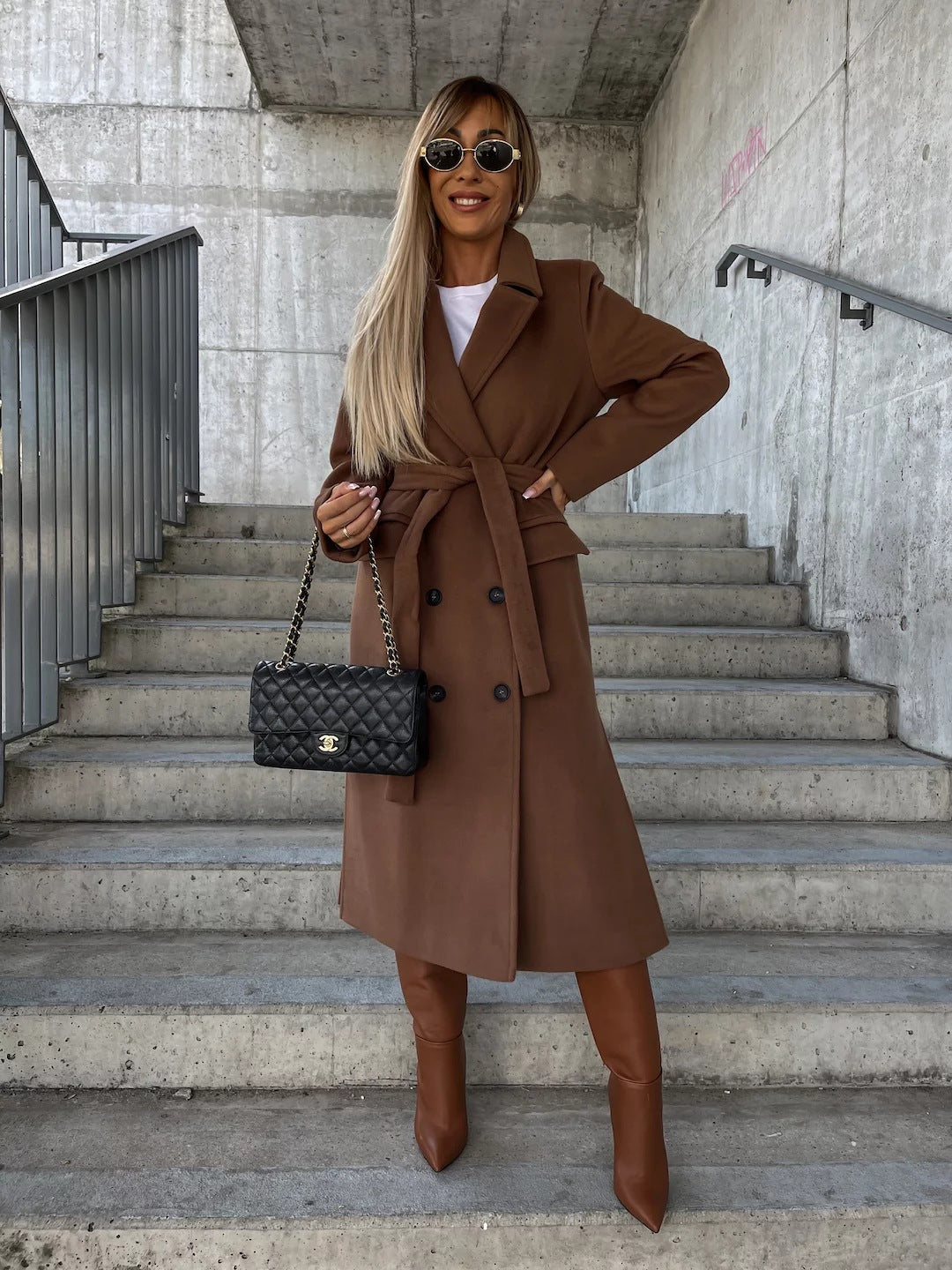 Manteau en laine sur mesure Élégant Ceinture Coupe Longueur totale