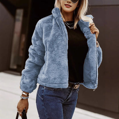 Veste Teddy femme douce Bomber souple Fermeture éclair