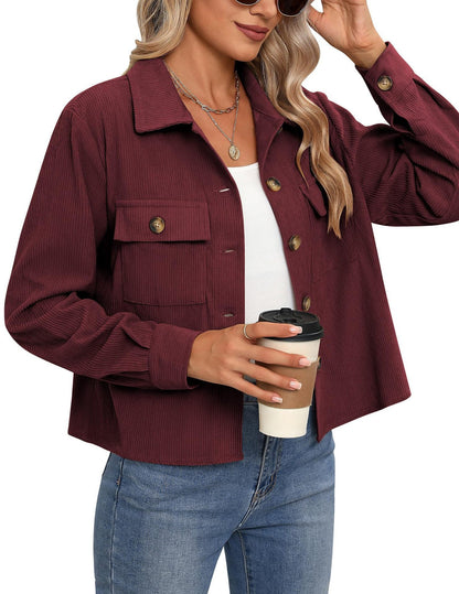 Veste en velours côtelé pour femme, design moderne à deux poches