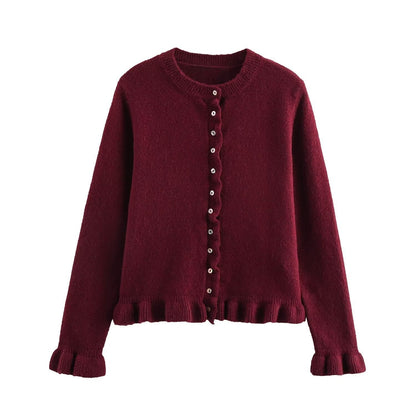 Gilet pour femme élégant avec ourlet à volants et fermeture boutonnée