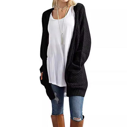 Damen Strickcardigan Gemütlich Zopfmuster mit Taschen - IdealeKleiden