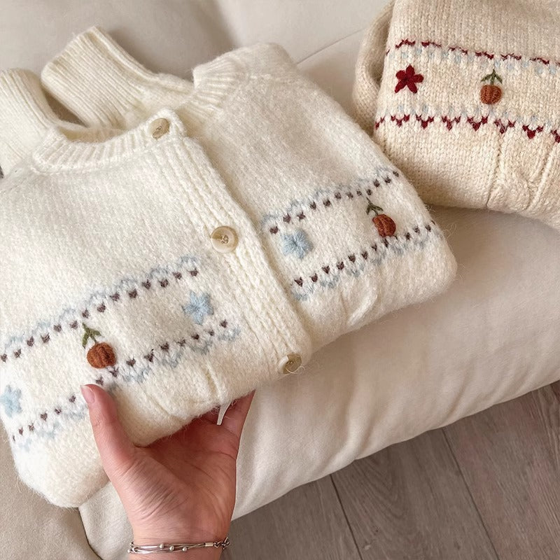 Damen Strickjacke Blumenmuster Bequem Knöpfe - IdealeKleiden
