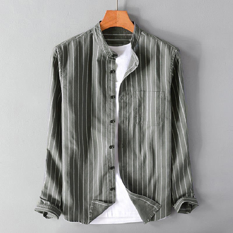 Chemise à manches longues pour homme, à rayures, avec poche poitrine, style décontracté