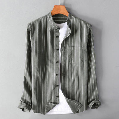 Chemise à manches longues pour homme, à rayures, avec poche poitrine, style décontracté