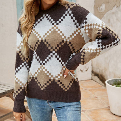 Pull stylé à carreaux style vintage chic