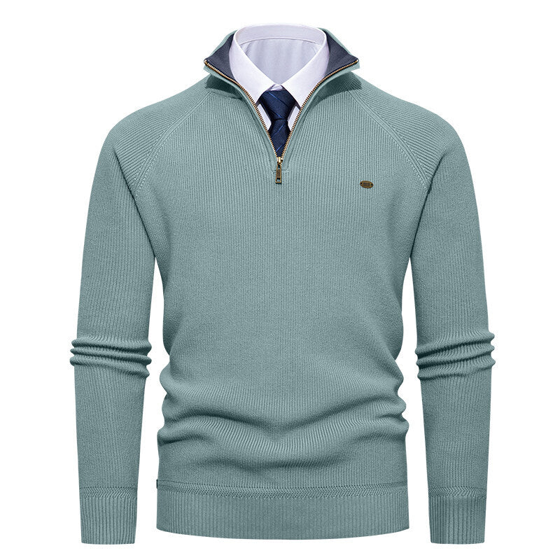Pull en maille élégant pour homme à col montant et fermeture éclair