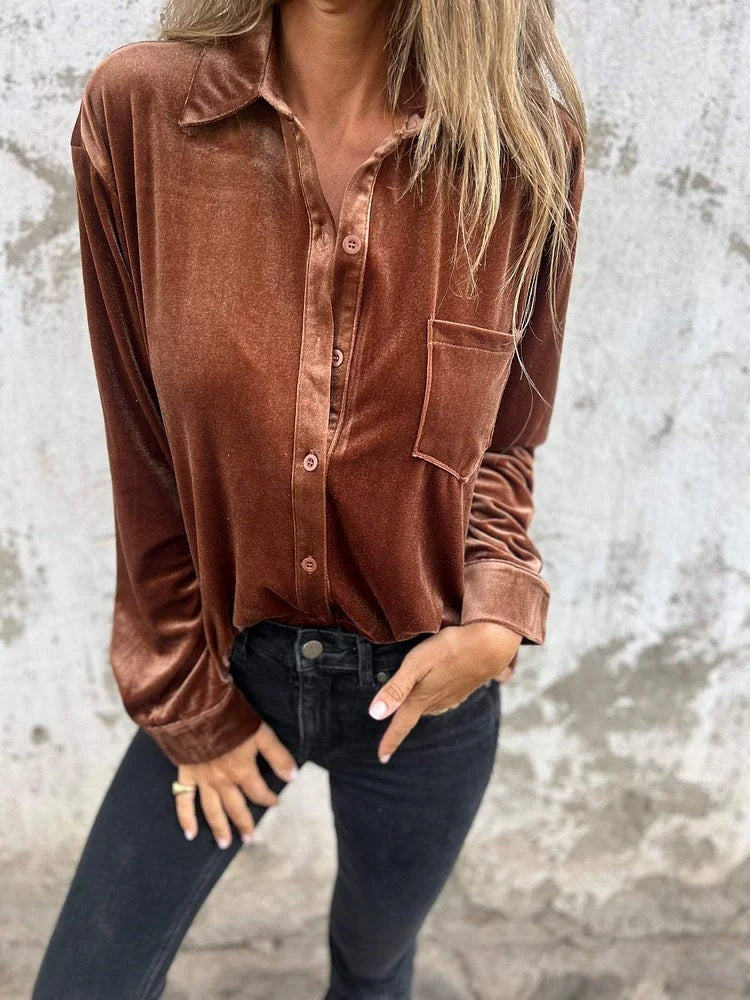 Chemisier élégant en soie pour femme Style classique Manches longues