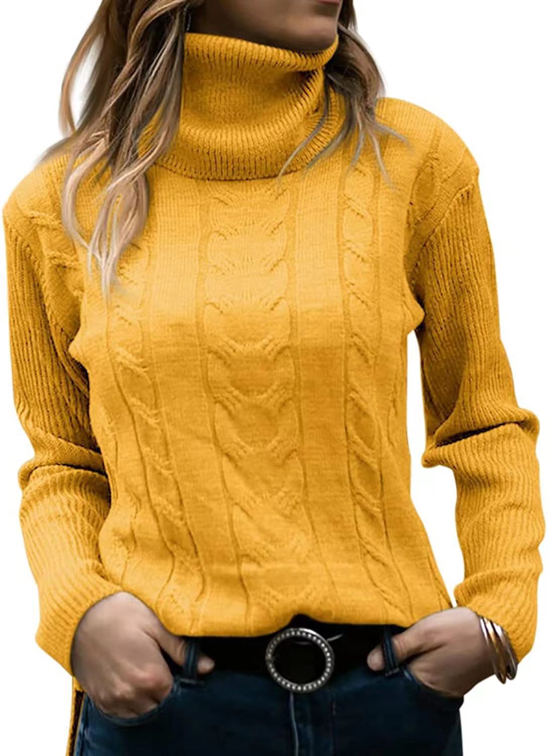 Pull tricoté col montant torsadé élégant pour femme