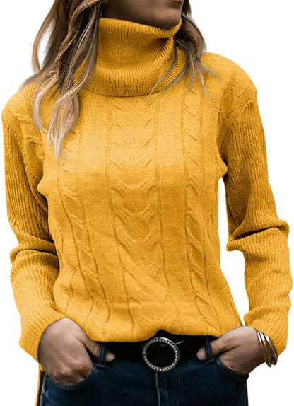 Pull tricoté col montant torsadé élégant pour femme