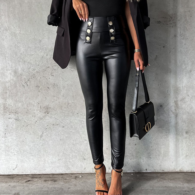 Legging brillante pour femmes avec boutons décoratifs Élégant