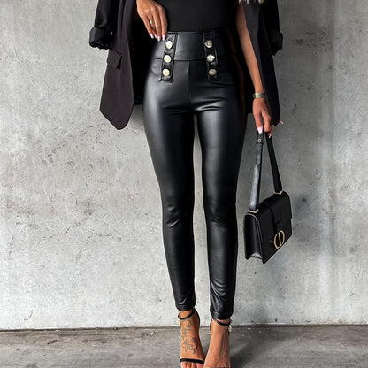 Legging brillante pour femmes avec boutons décoratifs Élégant