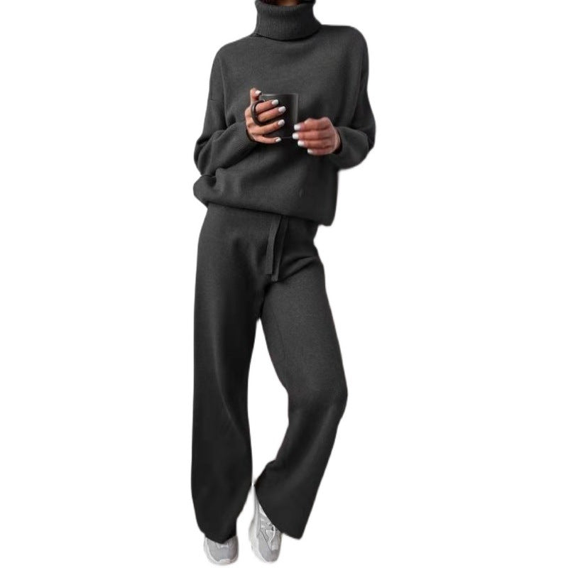 Ensemble tricoté pour femme élégant col montant jambes larges